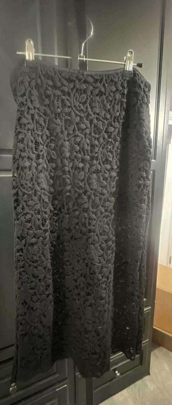 Future Collective Black Floral Lace Midi Pencil Skirt #1058